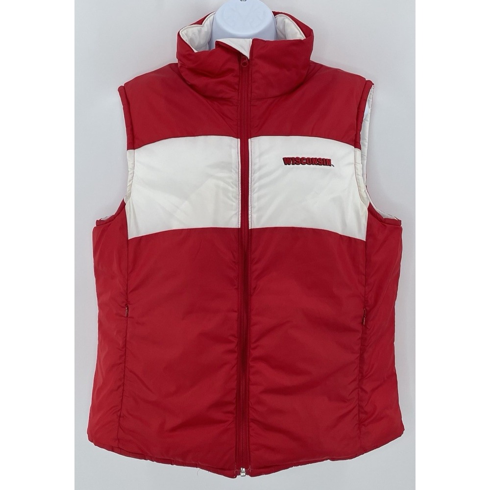 Wisconsin Badgers Vest Women's L Reversible Red White Columbia Fan Gear Fall